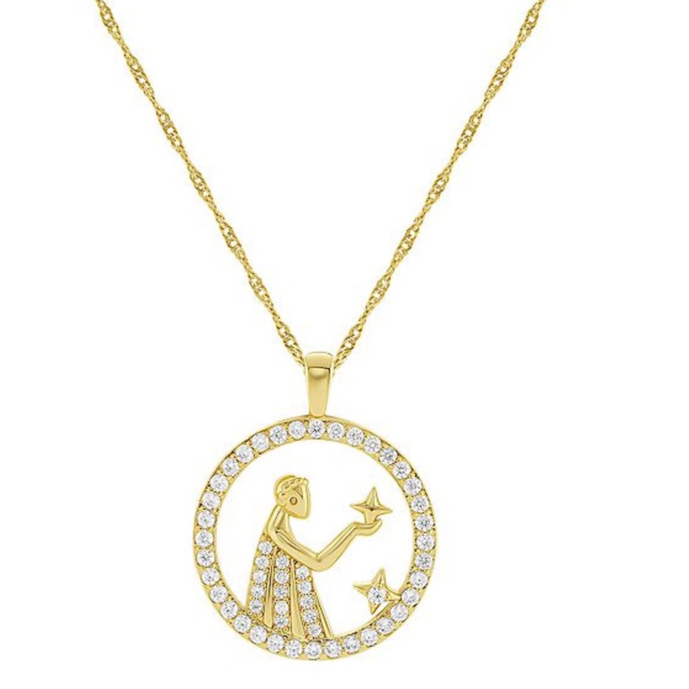 NWT PRIMROSE 18k Gold Plated Cubic Zirconia Zodiac Virgo Coin Pendant Necklace